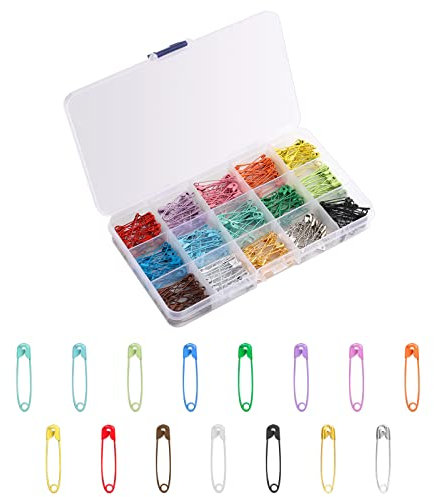 KINBOM 300 Stück 32 mm Farbige Sicherheitsnadeln, 15 Farben Sicherheitsnadeln aus Metall für Kunsthandwerk Nähen und Schmuckherstellung