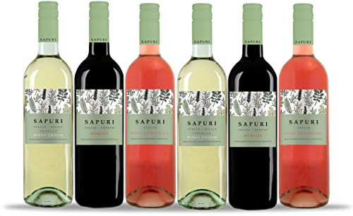 Sapuri Inzolia Pinot Grigio, Pinot Grigio Rose and Merlot Mixed 6 Bottle Case (6 x 750ml - 11%)