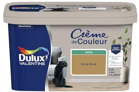 Dulux Valentine Crème de Couleur - Peinture multi-supports intérieure - Satin Ocre Doré 2,5 L