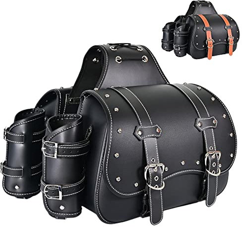 Motorrad-Satteltaschen | PVC-Kunstleder-Seitentaschen | wasserdichte seitliche Schwingarmtaschen | seitliche Werkzeugtasche für Harley Sportster | universelle Werkzeugtasche für Motorrad (Schwarz24)