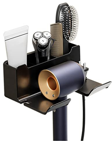 HMAKGG Föhnhalter Wand Ohne Bohren Schwarz, Föhn Halterung mit Steckerhalter & Aufbewahrung, Selbstklebend Fönhalter aus ABS für Bad Barbershop Hotel