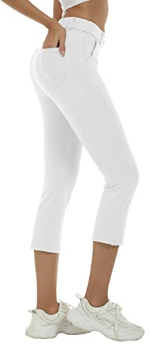 MoFiz Pantalon capri de golf pour femme - Extensible - Coupe ajustée - Coupe droite - Avec poches - Pantalon de bureau