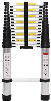 Telescopic Ladder 3.8m 12.5FT Extendable Aluminum Multi-Purpose Foldable Step Loft Ladders with EN131 Certified