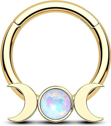 CM Crareesi Mania Septum Piercing Gold 16G Mondphase Nasenpiercing Ring Chirurgenstahl Daith Piercing Gold Opal 10mm Helix Daith Knorpel Conch Ohrringe für Frauen