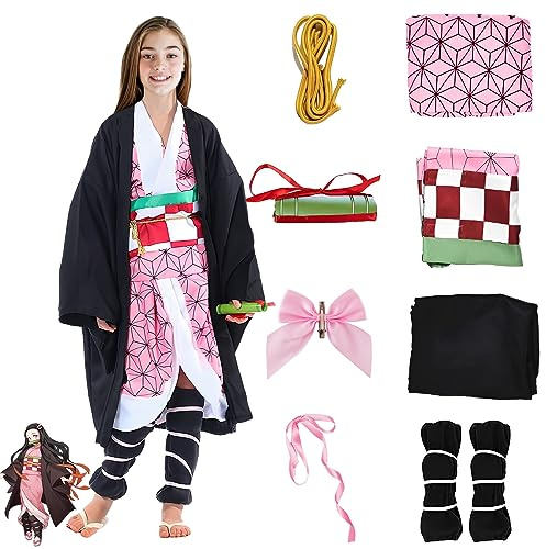 Pianocean Nezuko Costume, Cosplay Kimono Cosplay Outfits, Anime Cosplay Costumes for Nezuko, Halloween Costumes Cosplay Costume for Girls Halloween Carnival Party