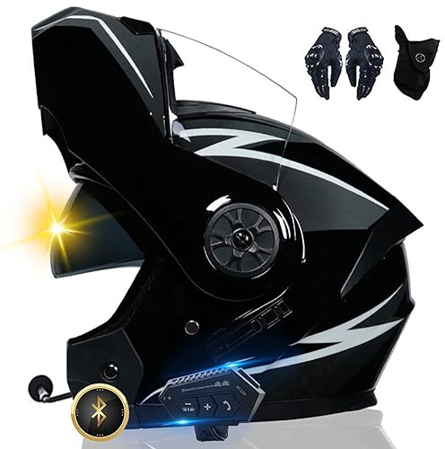 XYYYM Casco da Moto Bluetooth, Casco Integrale con 2 Piloti Casco Bluetooth Intercom Omologato DOT/ECE, Leggero, con Doppia Visiera, Casco Modulare per Adulti Uomini Donne S~XL