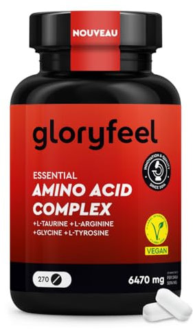 Aminoacidi Essenziali, Complesso ad Alto Dosaggio, 270 Compresse, 12 Aminoacidi (6.470 mg), EAA Amino 8 + L-Arginina, L-Carnitina, Taurina e Glicina, Vegan, Testato in Laboratorio, Senza Additivi