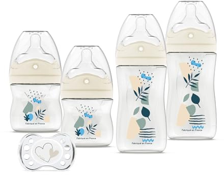 DODIE Lot de 4 Biberons Naissance, anti-colique, Tetine Multi-Perforée (2x150mL et 2x270mL), une sucette naissance, Bleu
