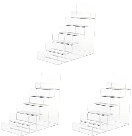 Acrylic Handbag Storage Shelf Trapezoid Display Stand for Women's Handbags and Perfumes 3 Pcs Mini Ladder Collection Rack for Clutches and Clothing nizing