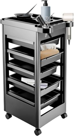 MEHOOSPVN Chariot de salon avec 5 tiroirs extensibles pour coiffeur, coiffeur, cosmétique, 50 x 32 x 81 cm, noir