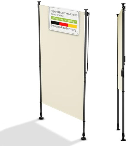 Juskys Senkrechtmarkise Barbados 100x310 cm - Balkon Sichtschutz wetterfest - Ausziehbare Seitenmarkise ohne Bohren für Garten und Balkon - Beige