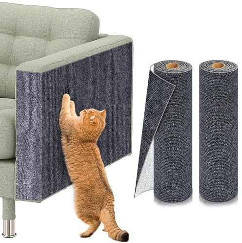 Tappeto Tiragraffi Divano per Gatti, Protezione Divano Graffi Gatto Autoadesivo Tappetino Tiragraffi, Riutilizzabile,Tappeto Antigraffio Gatti per Proteggi Mobili(Grigio,30x100cm,2pz)