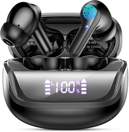 Auriculares Inalambricos Bluetooth, Auriculares Bluetooth 5.4 con 4 ENC Cancelacion Ruido HD Mic, 45H Estéreo HiFi In-Ear Cascos Inalambricos Running IP7 Impermeable/Pantalla LED/Carga Rápida Tipo-C