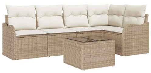 vidaXL Ensemble de canapé de Jardin 6 pcs Beige Poly rotin, Set de Canapés de Jardin, Design Moderne, Léger, Résistant aux UV, Mobilier Extérieur Durable, Groupe de Terrasse