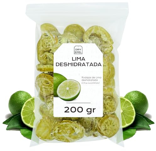 Lima Deshidratada Con Azucar 200 gr - Rodajas de Lima para Coctel - Lima Seca - Fruta Deshidratada - Sin Gluten (Lima con Azúcar)