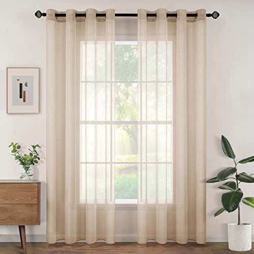 Woaboy Tende per Interni 2 Pezzi 140x235cm Tende Finestre Voile Semi Trasparenti per Soggiorno e Camera da Letto per Decorazioni per la casa Beige