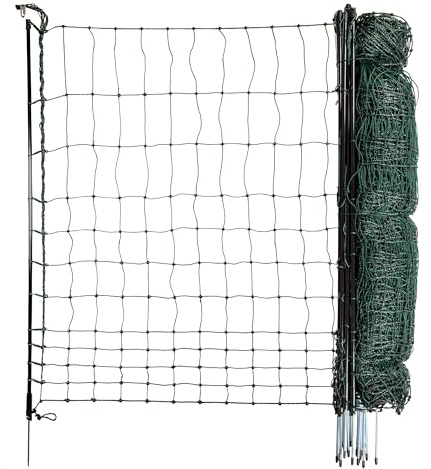 Hotline Poultry Net, 25m x 110cm | Electrifiable Green Premium Net Fibreglass Single Spike Posts Chicken Net Mesh