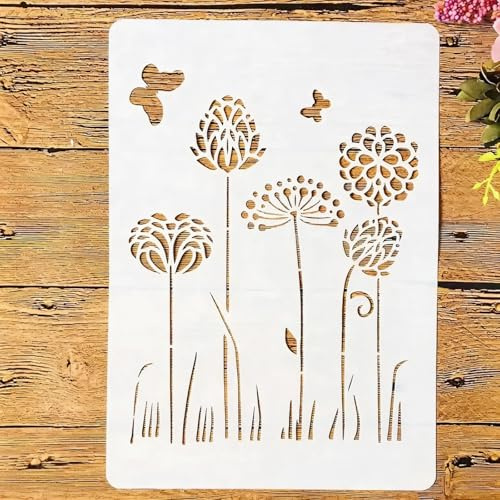 TIAMECH A4 Reusable Dandelion Stencil for Painting - Butterfly Layering Template, DIY Wall Art, Wood Furniture, Scrapbook & Crafts (8.3x11.7inch)