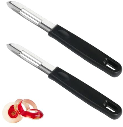 2PCS Pelador de Patatas y Verduras, Pelapatatas Manual Multifunción con Hoja de Acero Inoxidable, Dos Peladores de Verduras Negros Ergonómicos para Patatas, Zanahorias, Pepinos, Manzanas y Espárragos