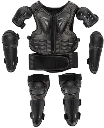 MotiveTech Children Motorcycle Gear Set With Vest Shoulder Elbow Knee Guards Impact Cushion EVA Lightweight Breathable Fit suitable for bike training playground riding outdoor playing