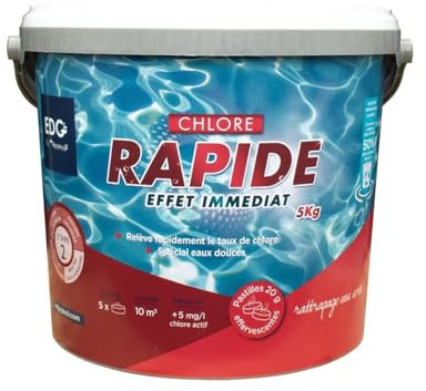 EDG by AQUALUX INTERNATIONAL - Chlore Rapide (Choc) Piscine - Pastilles 20g - Seau 5kg - Effet Immédiat - Spécial Rattrapage Eaux Vertes Usage Intensif Temps Orageux