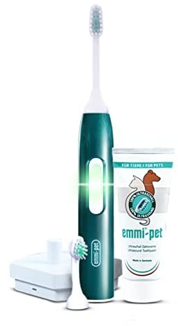 emmi-pet 2.0 Kit Base di Igiene Dentale per Cani e Gatti | Spazzolino a Ultrasuoni Silenzioso | Rimuove Placca, Biofilm e Tartaro | Riduce Gengiviti e Alito Cattivo | Con Accessori Completi
