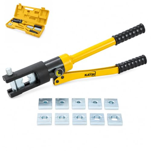 KATSU Crimpadora Hidráulica Herramienta con 11 Matrices de Acero 16-300 mm², kit de Herramientas de Cable Eléctrico Hidráulico de Alta Presión Manual para Terminales de Cobre Aluminio 416374