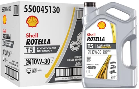 Shell Rotella T5 Synthetic Blend 10W-30 Diesel Engine Oil, 1 Gallon (3 Pack)
