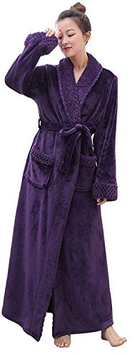 Albornoz Mujer Bata de Baño: Largo Invierno Albornoz Mujer Bata de Baño Microfibra - Regalos Navidad para Mujeres (PP-L/XL)