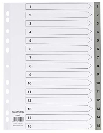 5er Set 15-teiliges Register/Trennblätter aus PP, DIN A4 mit Zahlen 1-15, volldeckend + praktischem Deckblatt aus stabilem Papier zum Beschriften. Trenn-Blätter für die Ordner-Organisation im Büro