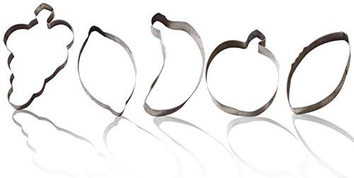 ZENKER Set 5 formine tagliabiscotti con anello a forma di uva, banana, mela, limone e avocado (colore: argento), quantità: 1 pezzo