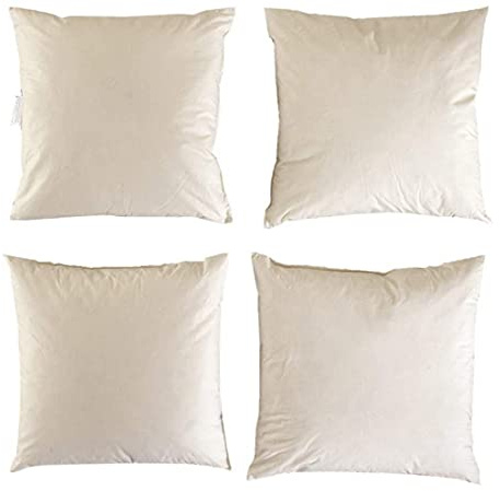 Lancashire Textiles British Made Luxury Duck Feather Cushion Pads Generously Filled with Ethically Sourced Feathers Encased in Pure Cotton Cambric Cover - Pack of 4-20 x 20 (50cm x 50cm)