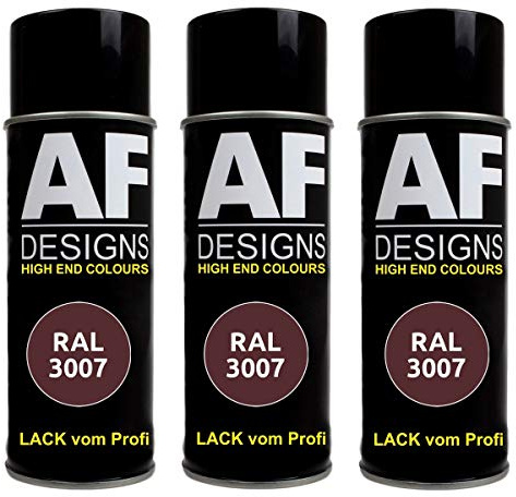 Alex Flittner Designs 3X Ral Pintura en Espray Pintura Coche Laca Colorida Lata de Aerosol RAL3007 Rojo Negro Mate