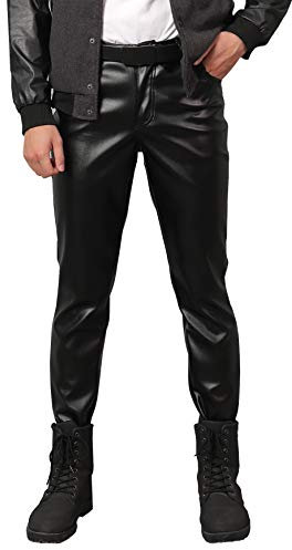Panegy Dünne Winter Leder Hose Herren Business Slim Fit Kunstleder Hosen Wasserdicht Jeans Lederjeans