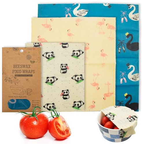 EZGOODZ Reusable Beeswax Wrap S, M, L. Pack of 3 Beeswax Food Wraps. Washable Reusable Wax Food Wrap with Animals Print. Organic Bee Wax Paper Food Wrap for Sandwiches. Wax Wraps for Food Reusable