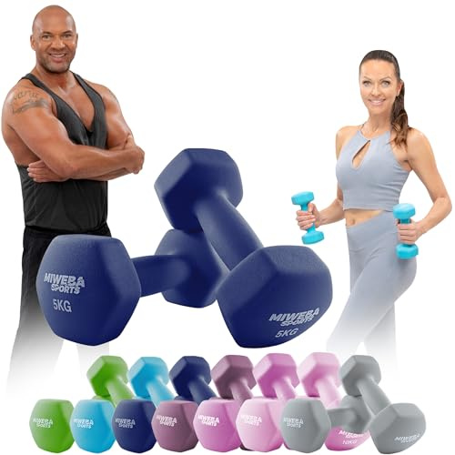 Miweba Sports Neopren Hantelset NKH100 | 𝐏𝐫𝐨𝐟𝐢 Hantel - Hexagon Hanteln Set - Kurzhanteln - Kurzhantel Set - Gymnastikhanteln - Hantel Set - Dumbbell - 0,5-10 Kg (2X 5.0 kg, Königsblau)