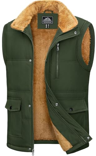 MAGCOMSEN Fleeceväst för män, utomhusväst, termoväst, gilet, Armégrön, M