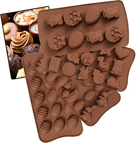 CHMMY Moule chocolat paques en silicone, 4 pièces Moule à chocolat en silicone antiadhésifs, Facile à Démouler, pour Chocolats Maison, bonbons, gelée, glaçons, Décoration de Gâteau