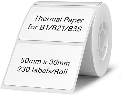 NIIMBOT Cinta de etiquetas térmicas para impresoras B1 B21 B3S, etiqueta de dirección impermeable, autoadhesiva 2 x 1 (50x30 mm), 1 rollo de 230