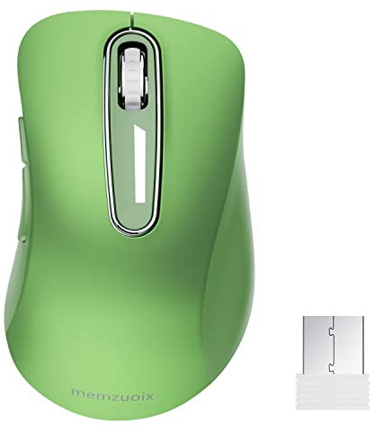 memzuoix Mouse Wireless 2.4GHz, Mouse Ottico Portatile 1400 DPI con Mini Ricevitore USB, 5 Tasti e Funzionamento a Batterie per Laptop, Desktop, MacBook - Verde