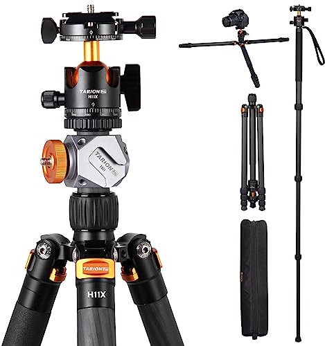 TARION Kamerastativ Kohlefaser Fototstativ dual 360° Panorama Kugelkopf Dreibeinstativ Einbeinstativ mit Schnellverwechselplatte und Erweiterungszubehör für Reisefotografie(Kamerastativ)