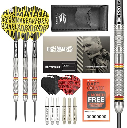 Target Darts Dimitri van den Bergh Dimi 22G 80% Tungsten Steel Tip Darts Set - 9 Pro Grip Shafts - 9 Pro Ultra Flights - Dart Wallet Bundle