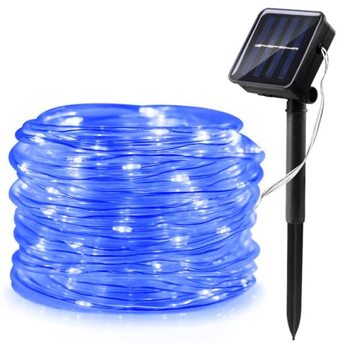 WoskjXas Solar Luz de Cuerda, 12m 100LEDs Solar Guirnalda Manguera, Luces Solares Impermeables, Solares Iluminación Cuerda Decoración con 8 Modos para Jardín Boda Fiesta de Navidad