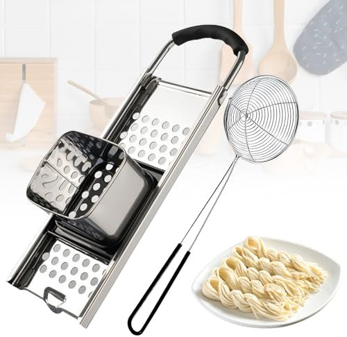 Spätzle Maker con Colino,acciaio inox,Taglia Spätzle con Inserto Scorrevole,Knöpfle+Mestolo,lavabile in lavastoviglie,raschietto per spätzle e pomelli,efficiente per spätzle