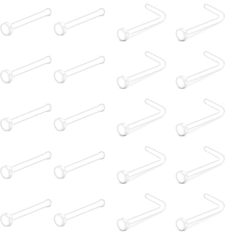 AceFun 18G 20G Clear Nose Studs Acrylic L Shape Nose Rings Retainer Bioflex Bone Pin Straight Nose Studs Retainer Flexible Nose Piercing Retainer Flat Top for Men Women