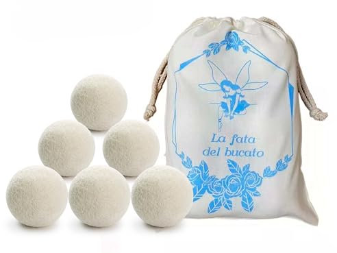 Balles pour sèche-linge en laine, 6 balles pour sèche-linge Anti-pliage avec 2 huiles essentielles Lavande et Tea Tree, Balles de Laine pour sèche-linge avec parfum pour le Bucato Luminer