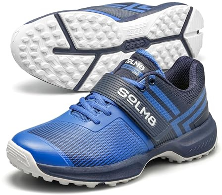 SOLM8 S8 Cricket Shoes with Rubber Spikes – Performance Cleats for Men on Outdoor Turf/Grass, Featuring Wide Toe, Speed-Fit Lacing and New Gel Cushioned Insole Blue Navy