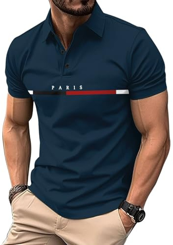Rayson Polo Hombre Manga Corta Básico con Rayas Polo de Golf Slim Fit Camisa de Verano Ligera y Transpirable Poloshirt Casual