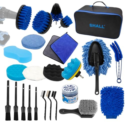 Shall Car Cleaning Set, 26 Pcs Car Care Set with Detailing Brush for Car Cleaning Interior and Exterior, Air Vent, Engine, Wheels, Household Cleaning