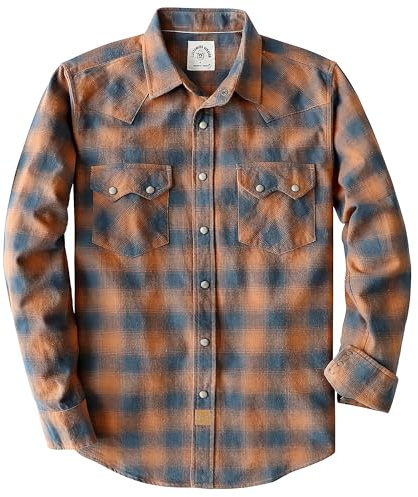 Dubinik® 6.3 oz Camicia Flanella Uomo Western Plaid Manica Lunga Vintage Bottoni a Pressione Doppia Tasca